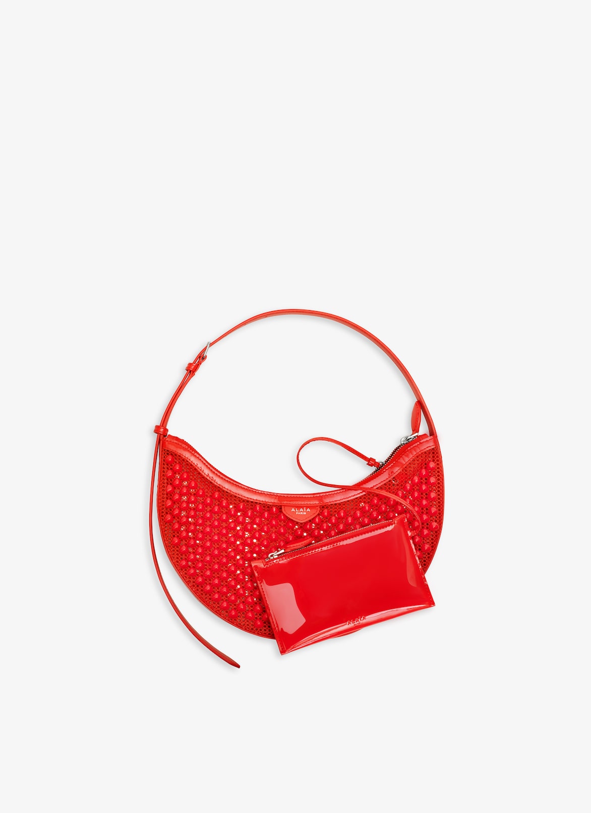 ONE PIECE DEMI LUNE BAG IN FISHNET PYRAMIDS ALAÏA ORANGE ONE PIECE DEMI LUNE BAG IN FISHNET PYRAMIDS